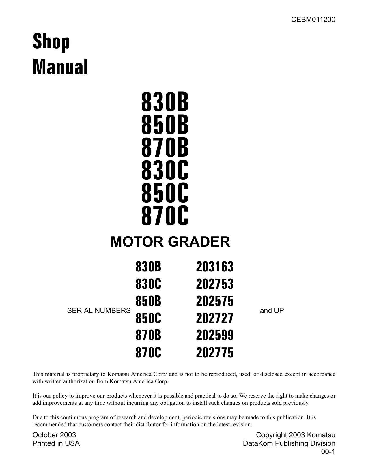 870C 850C 830C 830B 850B 870B Shop Manual